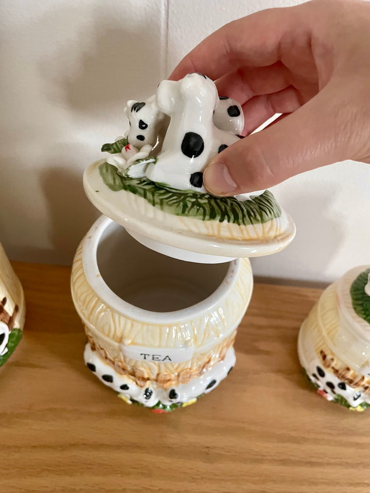 Vintage Cow Ceramic Canister Set – Sugar, Tea, Spices