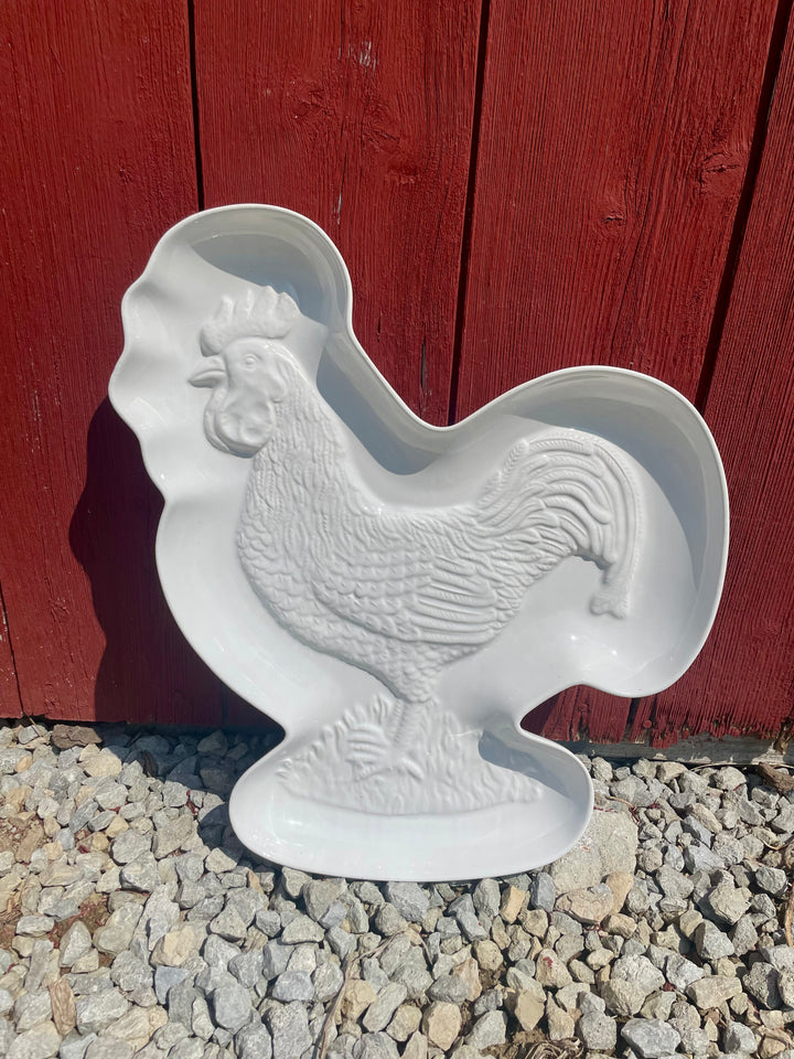 Vintage White Rooster Platter