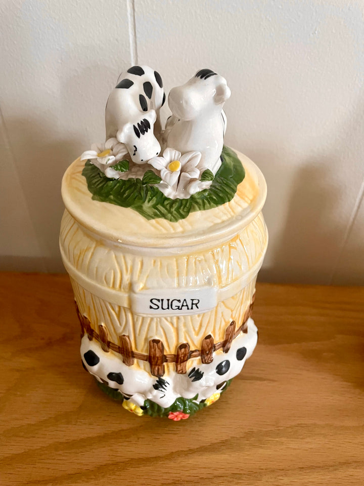 Vintage Cow Ceramic Canister Set – Sugar, Tea, Spices