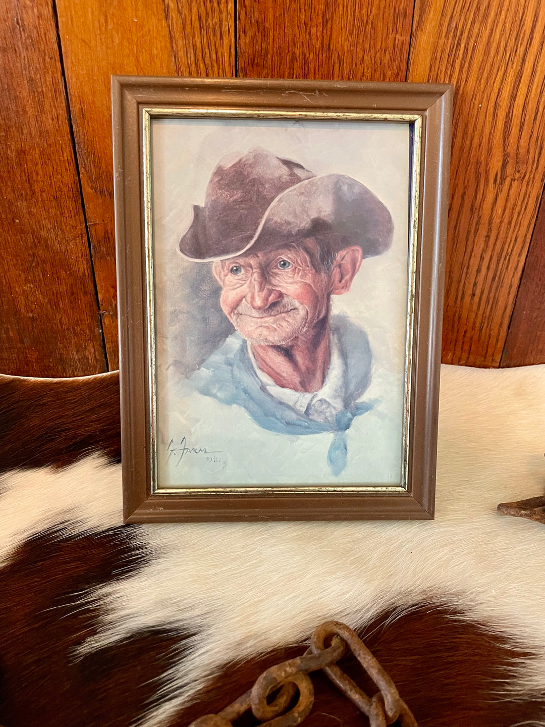 Vintage Framed Cowboy Portrait