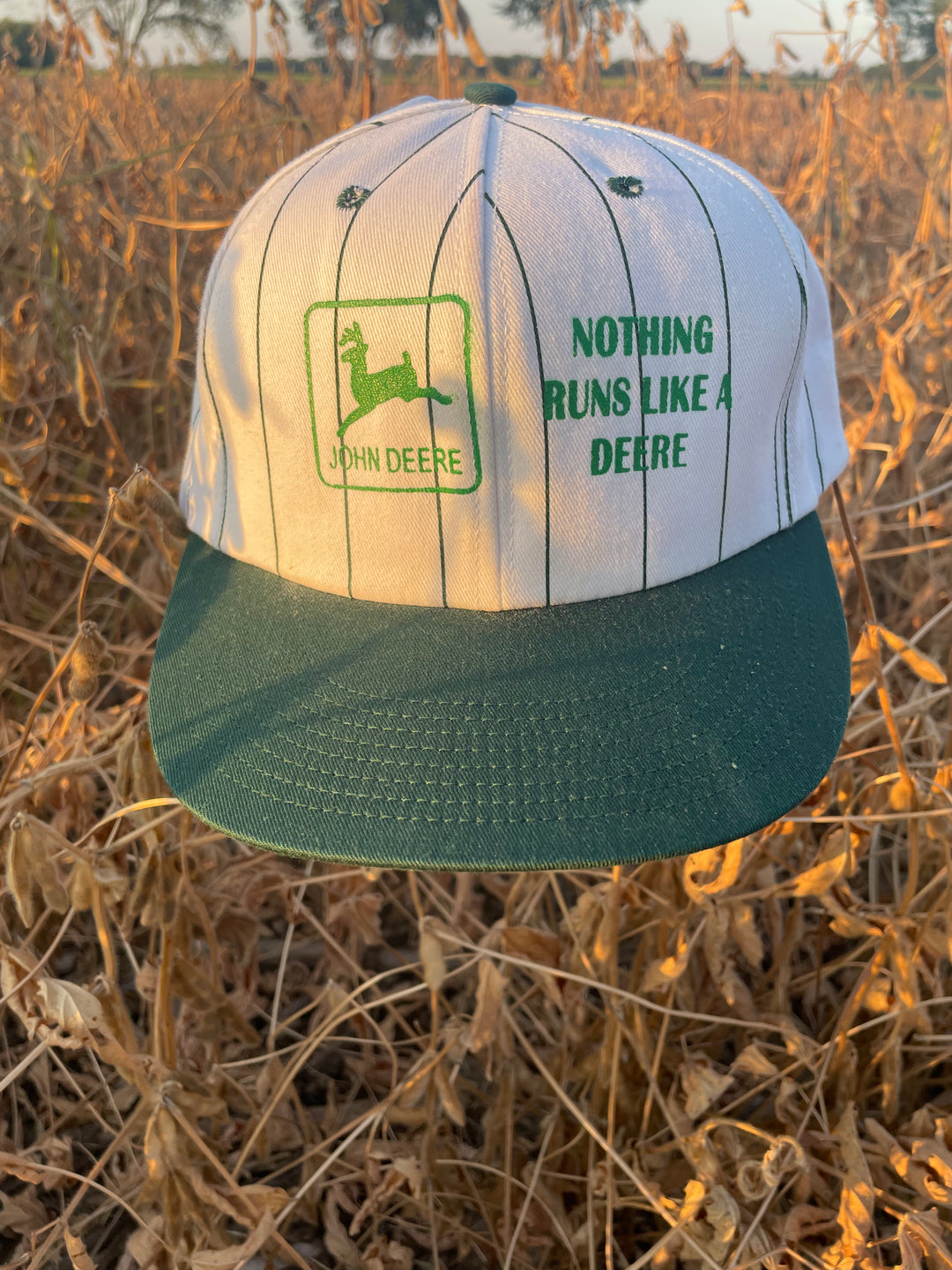 Vintage John Deere Pinstripe Snapback Hat | “Nothing Runs Like a Deere”