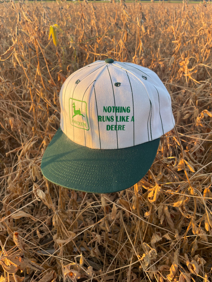 Vintage John Deere Pinstripe Snapback Hat | “Nothing Runs Like a Deere”